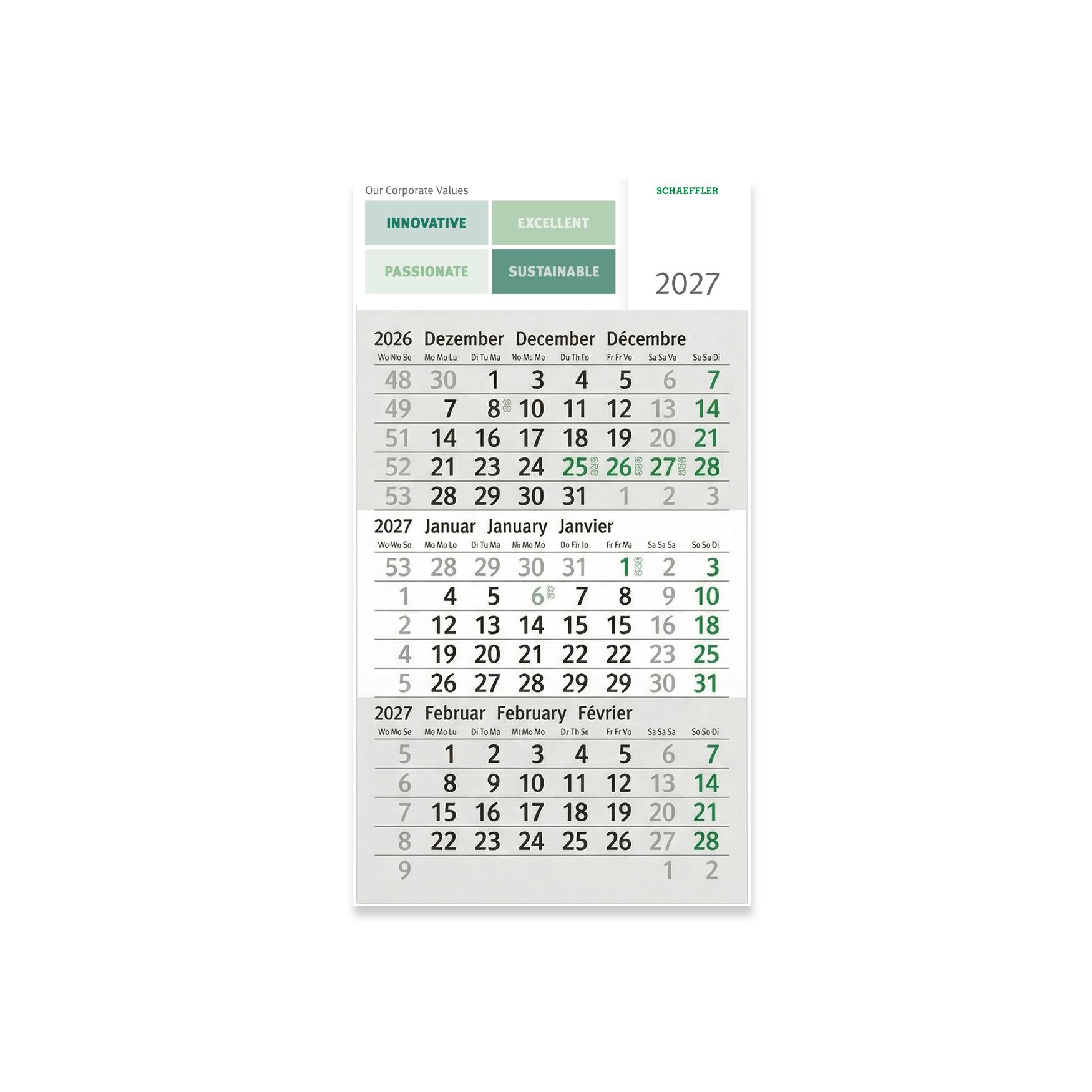 Kalenderblock für Alu-Tischkalender 2027 -DE-